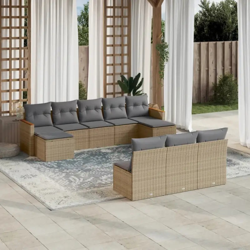 Zwart materiaal loungeset met gepoedercoat staal en afmetingen voor buiten - Beige en grijs / Zonder tafel - Tuinsets
