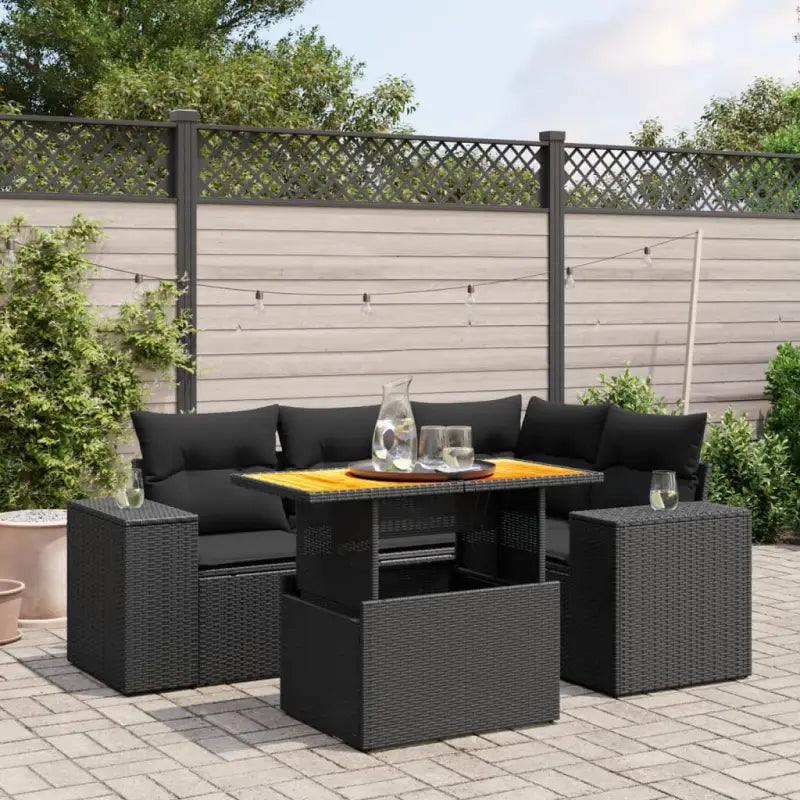 Zwart materiaal loungeset met gepoedercoat staal en afmetingen voor tuin - Zwart / zonder opbergruimte - Tuinsets