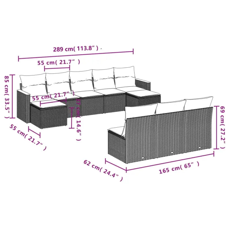 Zwart materiaal loungeset met gepoedercoat staal en afmetingen voor buiten - Tuinsets