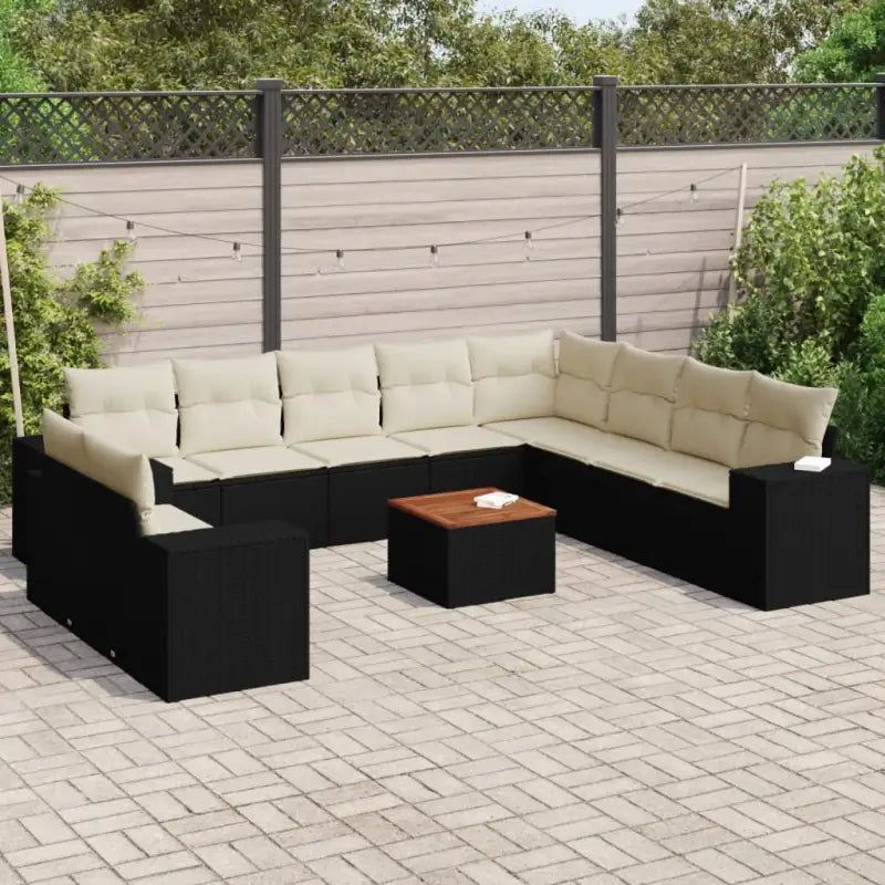 Zwart materiaal loungeset met gepoedercoat staal en afmetingen - Zwart en crème - Tuinsets
