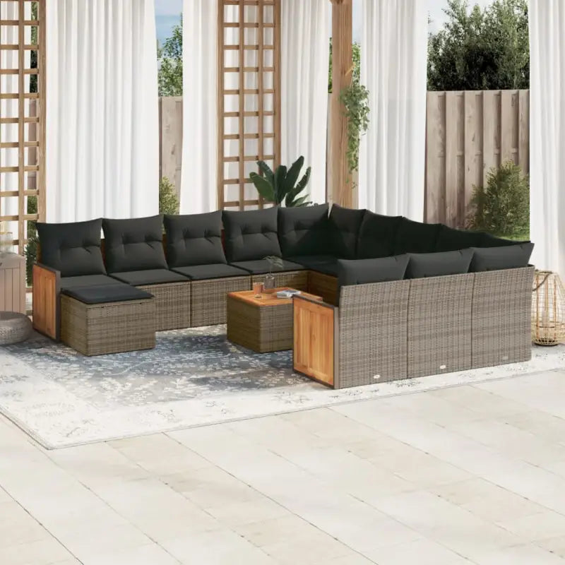 Zwart materiaal Loungeset met gepoedercoat staal en afmetingen - grijs en donkergrijs / Met tafel - Tuinsets