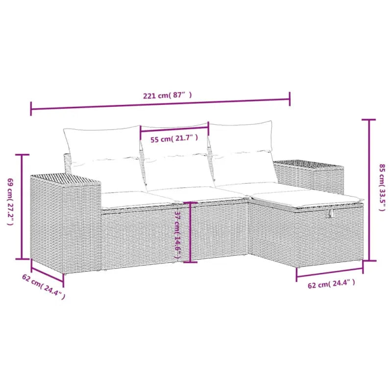 Zwart materiaal loungeset met gepoedercoat staal en comfortabele afmetingen - Tuinsets
