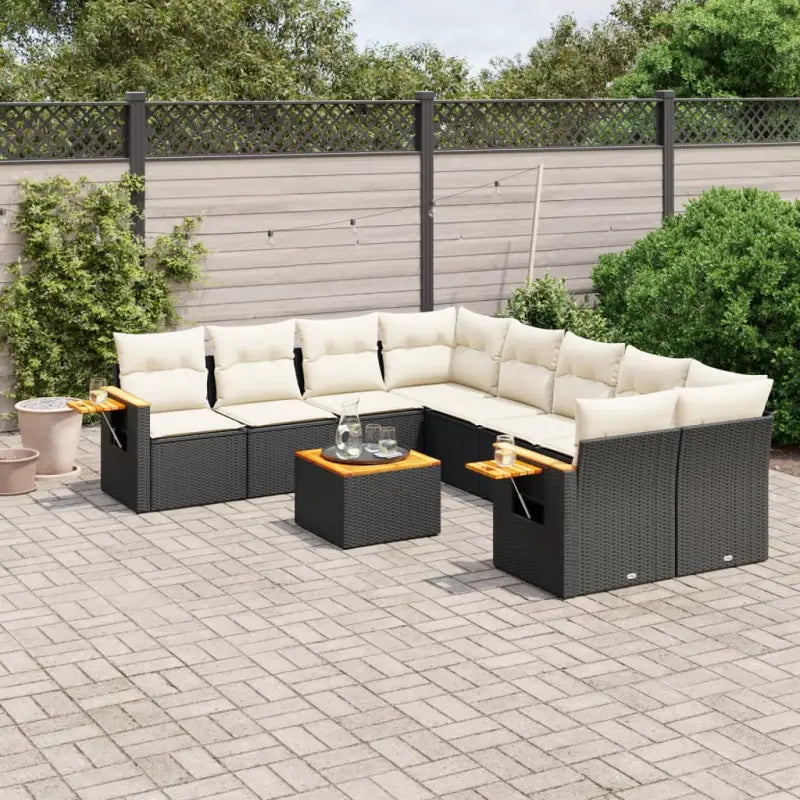 Zwart materiaal loungeset met gepoedercoat staal en comfortabele afmetingen - Zwart en crème - Tuinsets