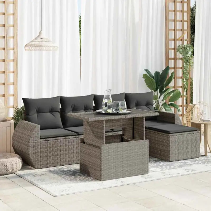 Zwart materiaal loungeset met gepoedercoat staal en comfortabele afmetingen - Grijs / met opbergruimte - Tuinsets
