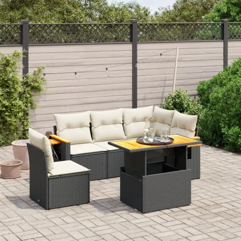 Zwart materiaal loungeset met gepoedercoat staal en comfortabele afmetingen - Zwart en crème - Tuinsets