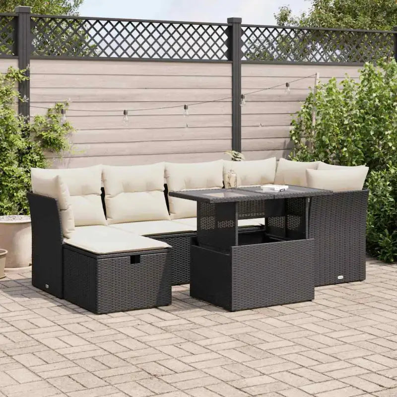 Zwart materiaal loungeset met gepoedercoat staal en comfortabele afmetingen - Zwart en crème / met opbergruimte