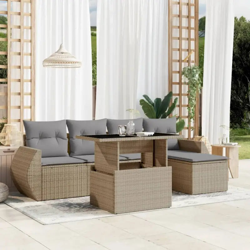 Zwart materiaal loungeset met gepoedercoat staal en comfortabele afmetingen - Beige en grijs / zonder opbergruimte