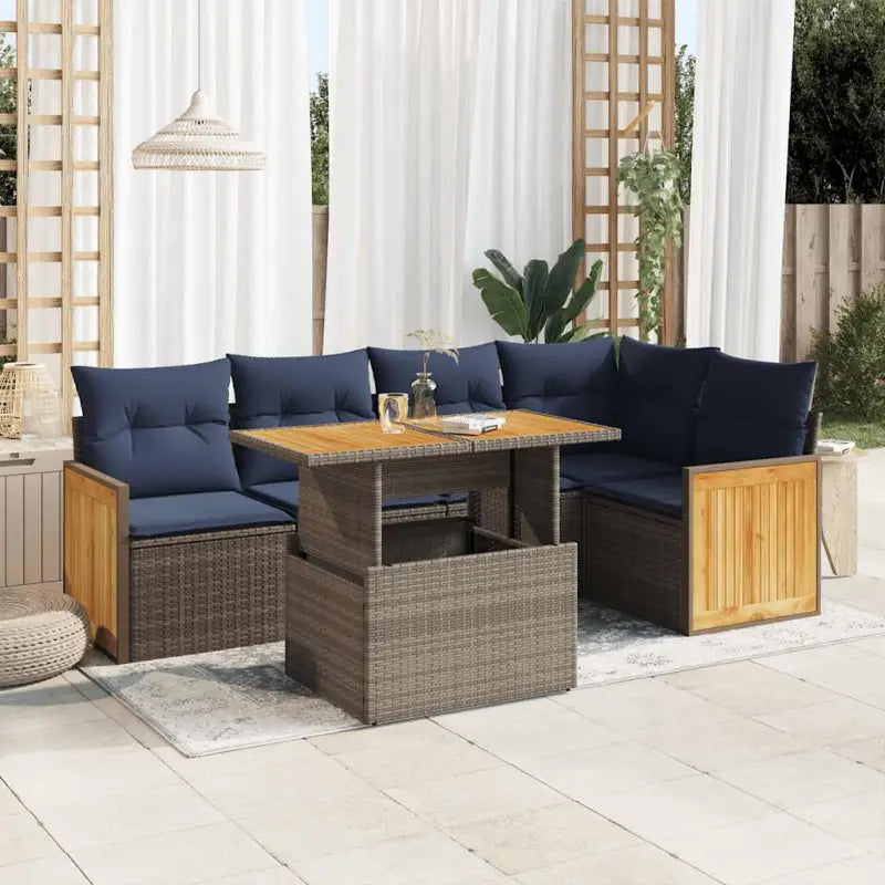 Zwart materiaal loungeset met gepoedercoat staal en comfortabele afmetingen - Grijs / met opbergruimte - Tuinsets