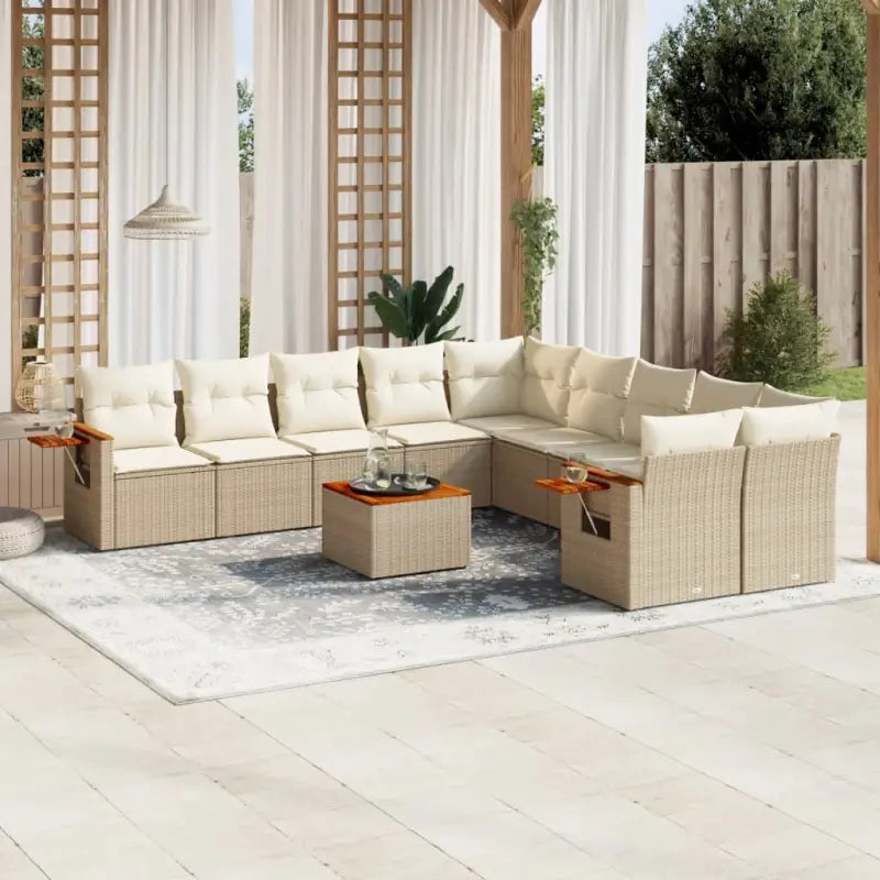 Zwart materiaal loungeset met gepoedercoat staal en comfortabele zitafmetingen - beige en crèmekleurig / Met tafel