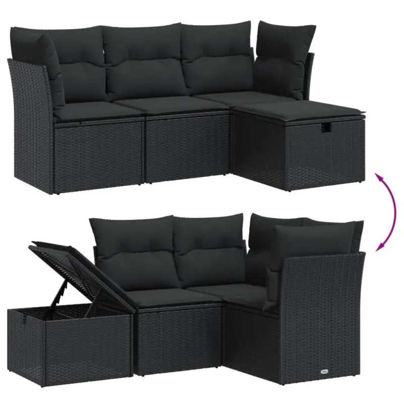 Zwart materiaal loungeset met gepoedercoat staal en comfortabele afmetingen - Tuinsets