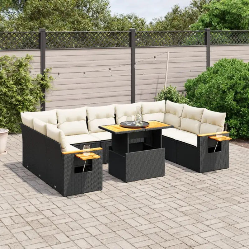 Zwart materiaal loungeset met gepoedercoat staal en comfortabele afmetingen - Zwart en crème - Tuinsets
