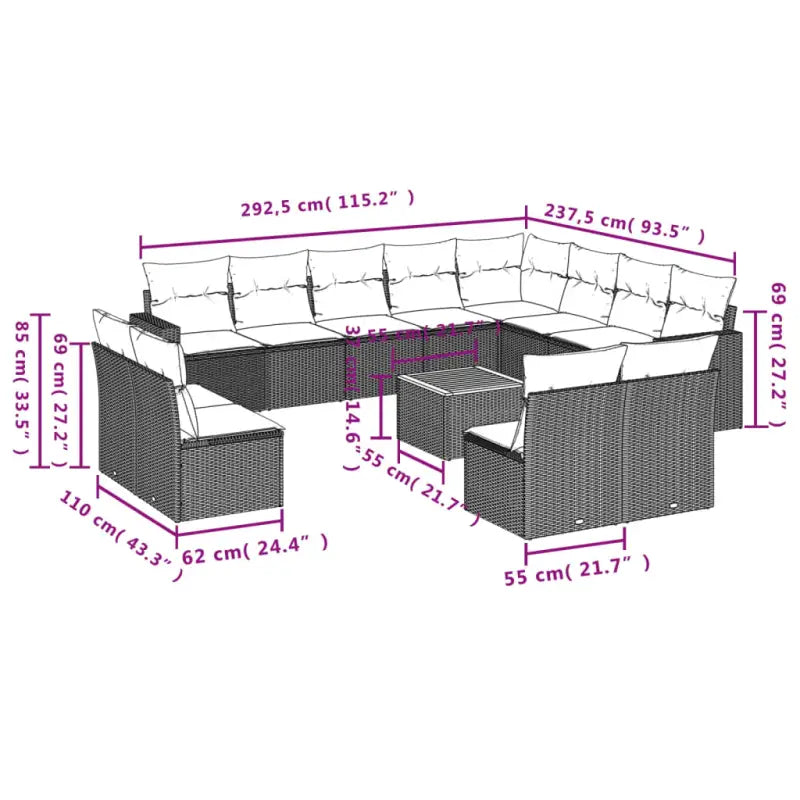 Zwart materiaal loungeset met gepoedercoat staal en comfortabele afmetingen - Tuinsets