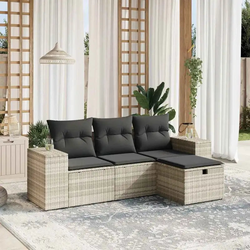 Zwart materiaal loungeset met gepoedercoat staal en comfortabele afmetingen - Lichtgrijs / zonder opbergruimte