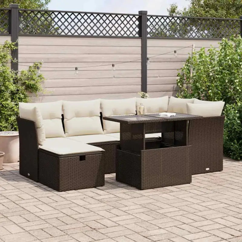 Zwart materiaal loungeset met gepoedercoat staal en comfortabele afmetingen - Bruin en crème / met opbergruimte