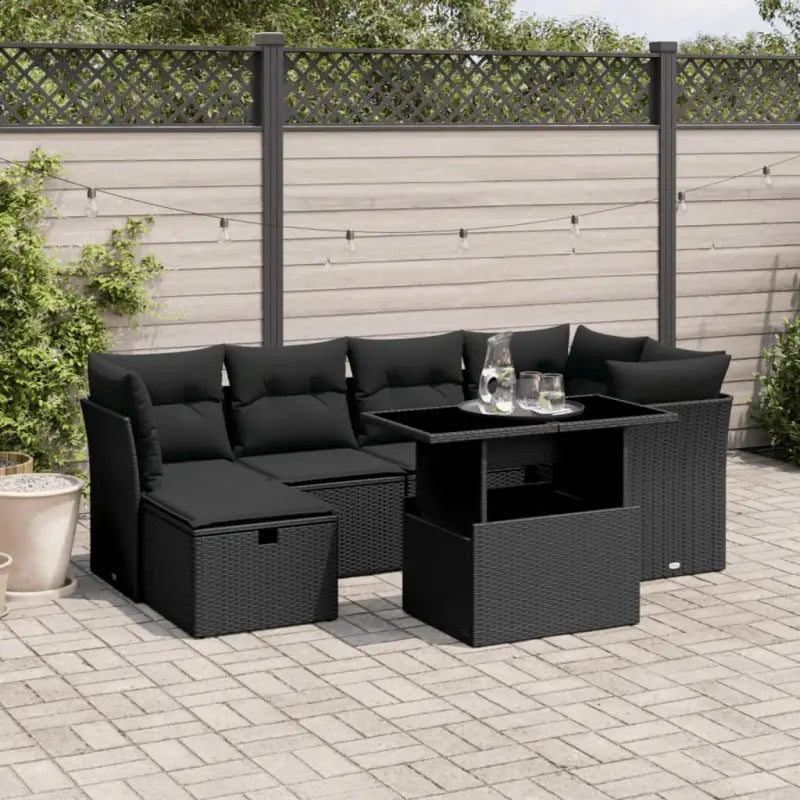Zwart materiaal loungeset met gepoedercoat staal en comfortabele afmetingen - Tuinsets