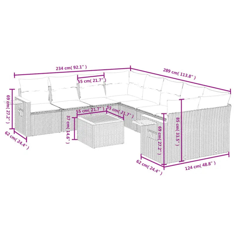 Zwart materiaal loungeset met gepoedercoat staal en comfortabele afmetingen - Tuinsets