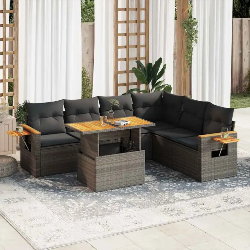 Zwart materiaal loungeset met gepoedercoat staal en comfortabele afmetingen - Grijs / met opbergruimte - Tuinsets