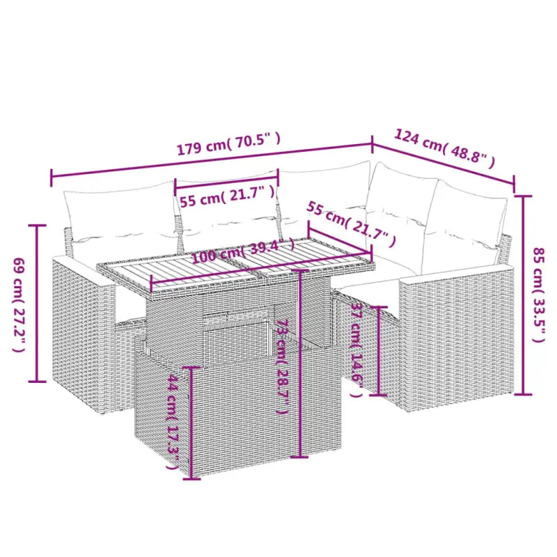 Zwart materiaal loungeset met gepoedercoat staal en comfortabele afmetingen - Tuinsets