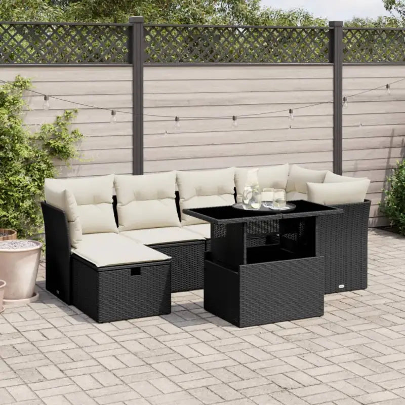 Zwart materiaal loungeset met gepoedercoat staal en comfortabele afmetingen - Zwart en crème / zonder opbergruimte