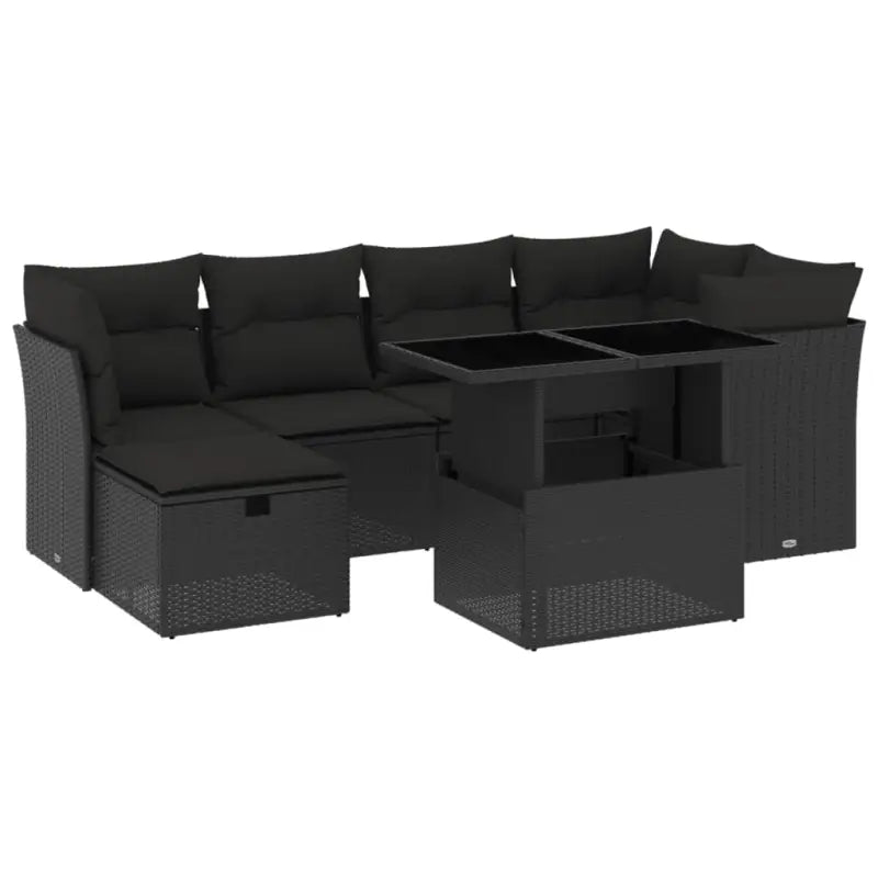 Zwart materiaal loungeset met gepoedercoat staal en comfortabele afmetingen - Tuinsets