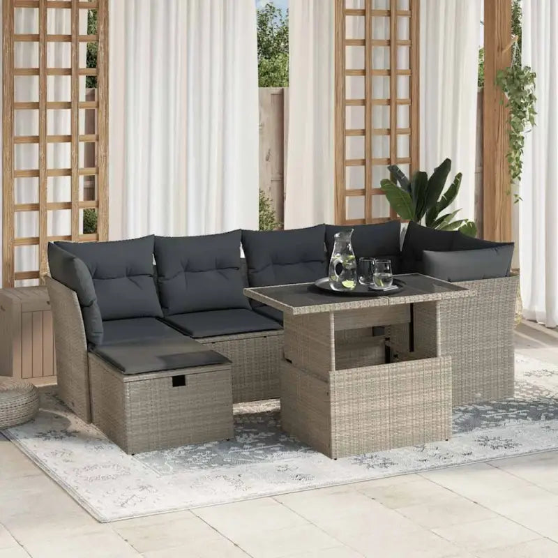 Zwart materiaal loungeset met gepoedercoat staal en comfortabele afmetingen - Lichtgrijs / zonder opbergruimte