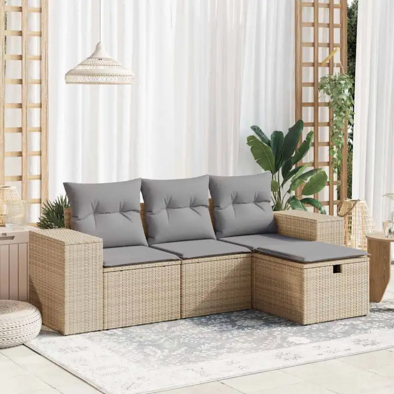 Zwart materiaal loungeset met gepoedercoat staal en comfortabele afmetingen - Beige en grijs / met opbergruimte