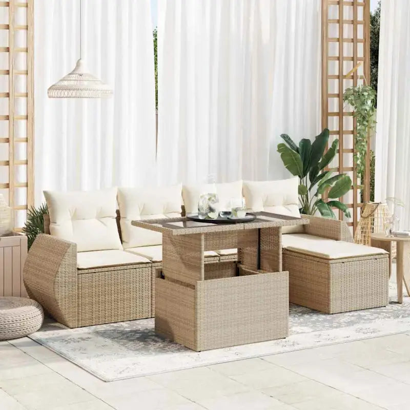 Zwart materiaal loungeset met gepoedercoat staal en comfortabele afmetingen - beige en crèmekleurig / met opbergruimte