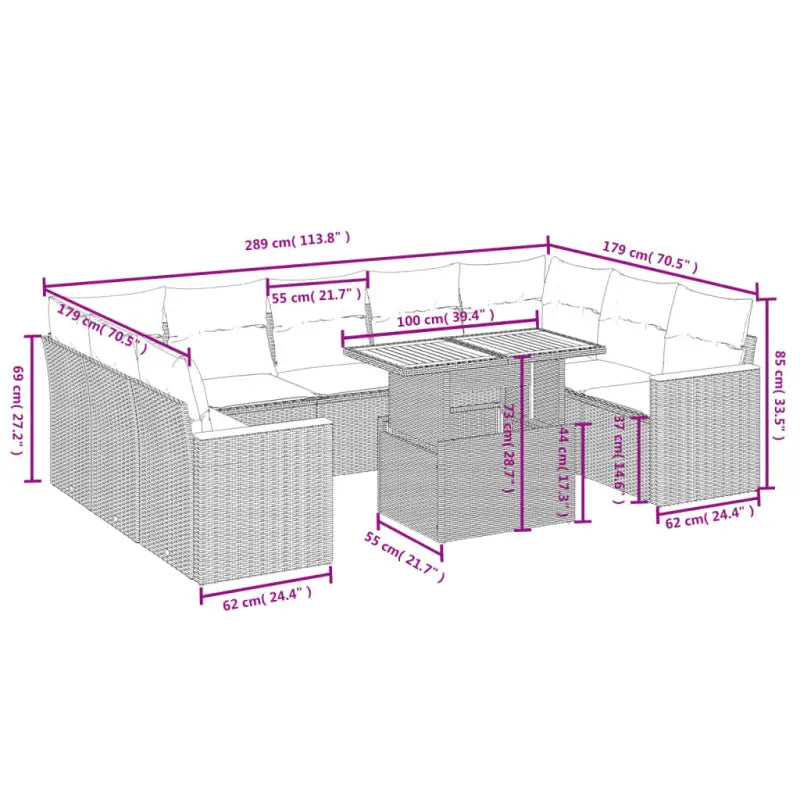 Zwart materiaal loungeset met gepoedercoat staal en comfortabele afmetingen - Tuinsets