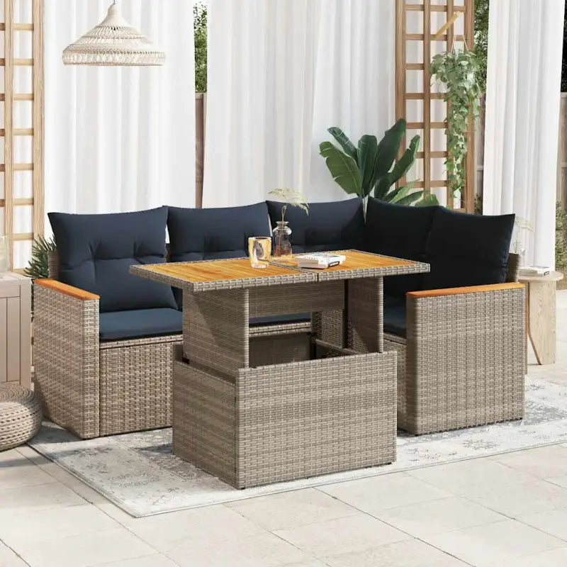 Zwart materiaal loungeset met gepoedercoat staal en comfortabele afmetingen - Grijs / met opbergruimte - Tuinsets