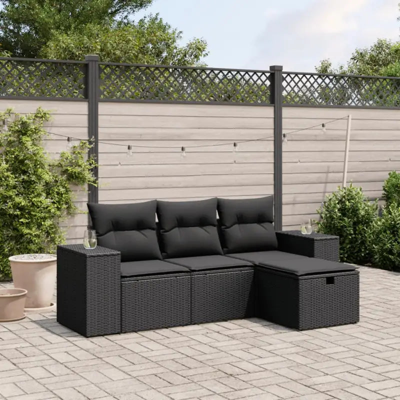 Zwart materiaal loungeset met gepoedercoat staal en comfortabele afmetingen - Zwart / zonder opbergruimte - Tuinsets