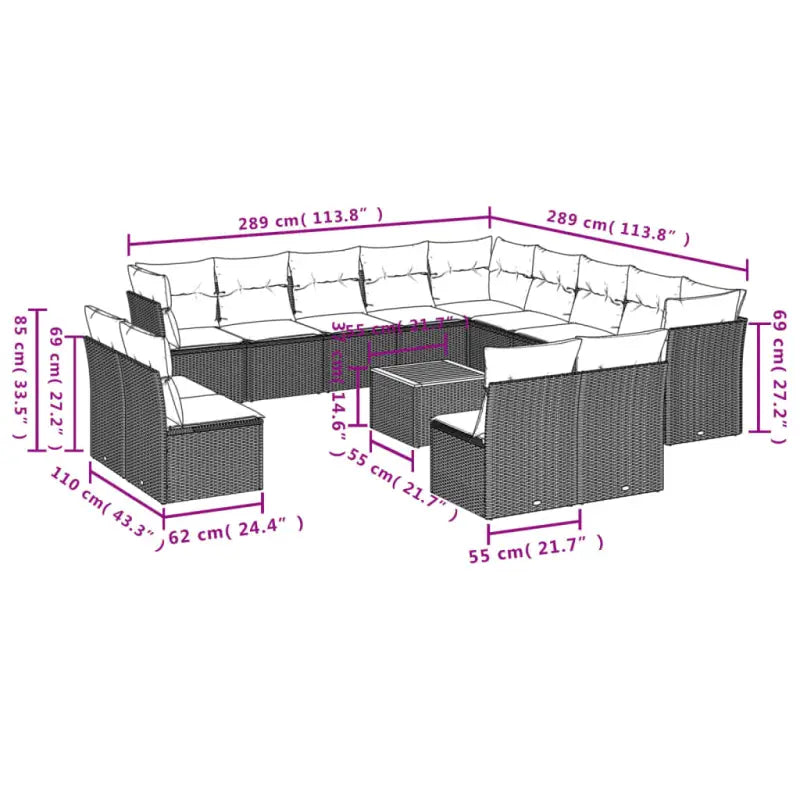 Zwart materiaal loungeset met gepoedercoat staal en goede afmetingen - Tuinsets