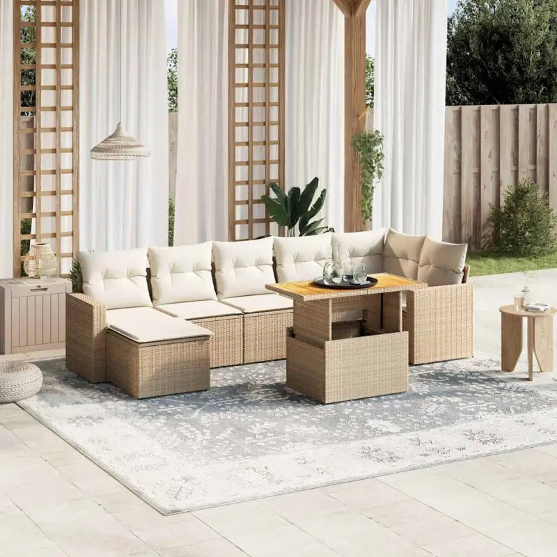 Zwart materiaal loungeset met gepoedercoat staal en perfecte afmetingen - beige en crèmekleurig / 3x midden + 3x hoek