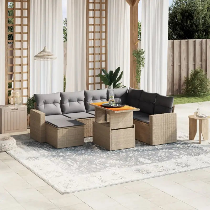 Zwart materiaal loungeset met gepoedercoat staal en perfecte afmetingen - beige en lichtgrijs / Tafel + 3x midden + 3x
