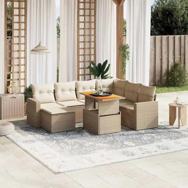 Zwart materiaal loungeset met gepoedercoat staal en perfecte afmetingen - beige en crèmekleurig / Tafel + 3x midden