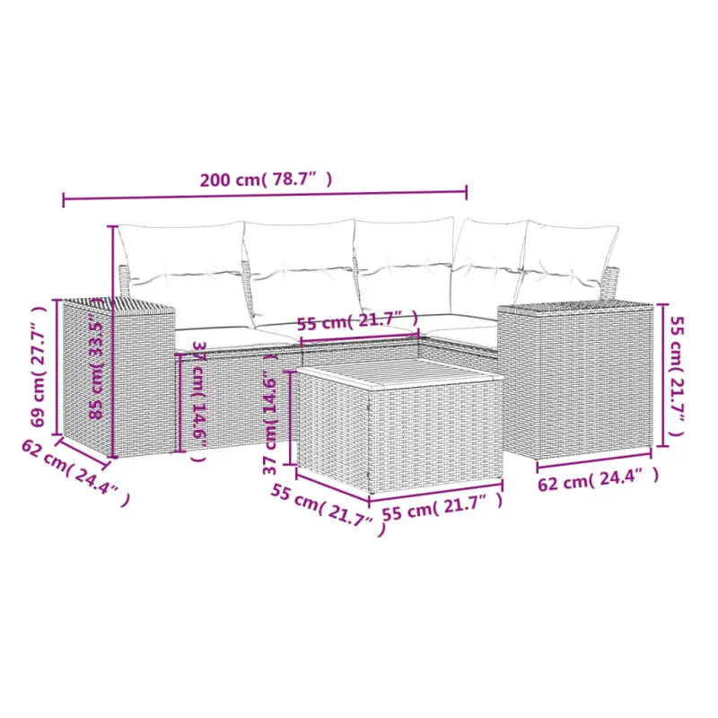 Zwart materiaal loungeset met gepoedercoat staal en perfecte afmetingen - Tuinsets