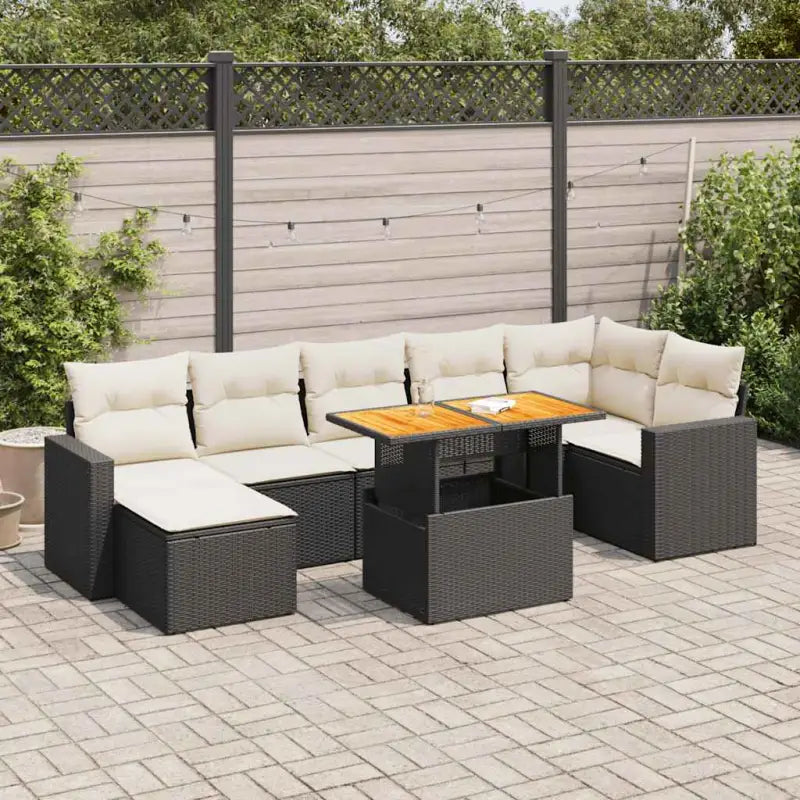 Zwart materiaal loungeset met gepoedercoat staal en perfecte afmetingen - Zwart en crème / 3x hoek + 3x midden + Tafel