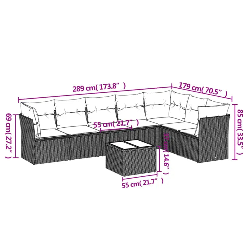 Zwart materiaal loungeset met gepoedercoat staal en poly rattan - Tuinsets