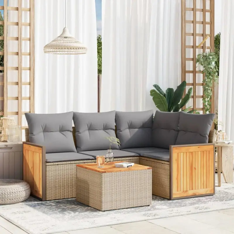 Zwart materiaal loungeset met gepoedercoat staal en waterdichte tas - Beige en grijs / Met tafel - Tuinsets