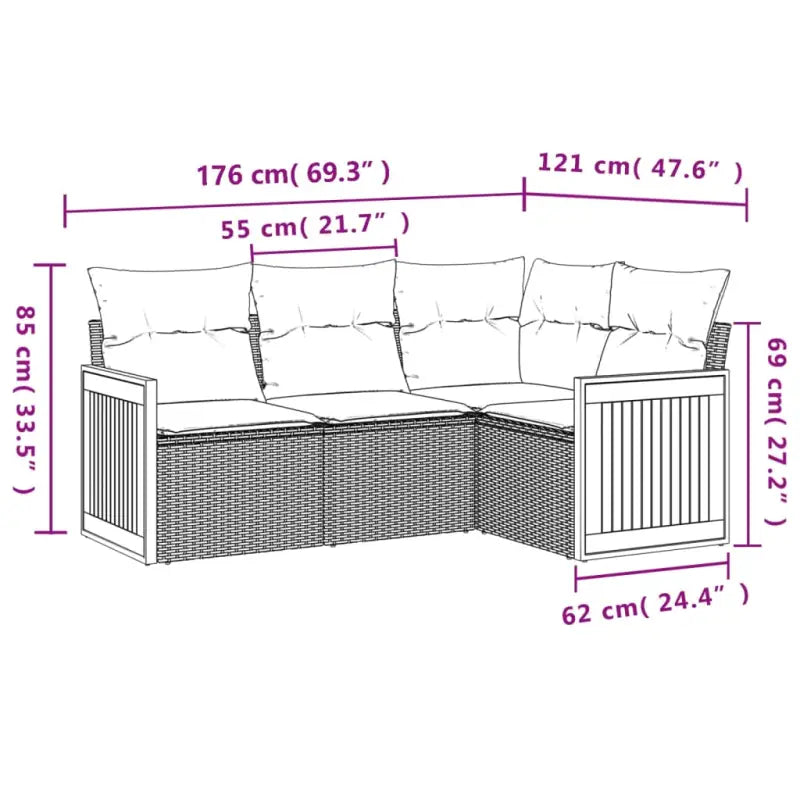 Zwart materiaal loungeset met gepoedercoat staal en waterdichte tas - Tuinsets