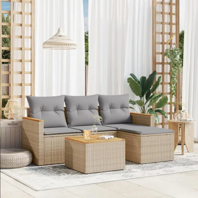 Zwart materiaal loungeset met gepoedercoat staal en waterdichte tas - Beige en grijs / Met tafel - Tuinsets