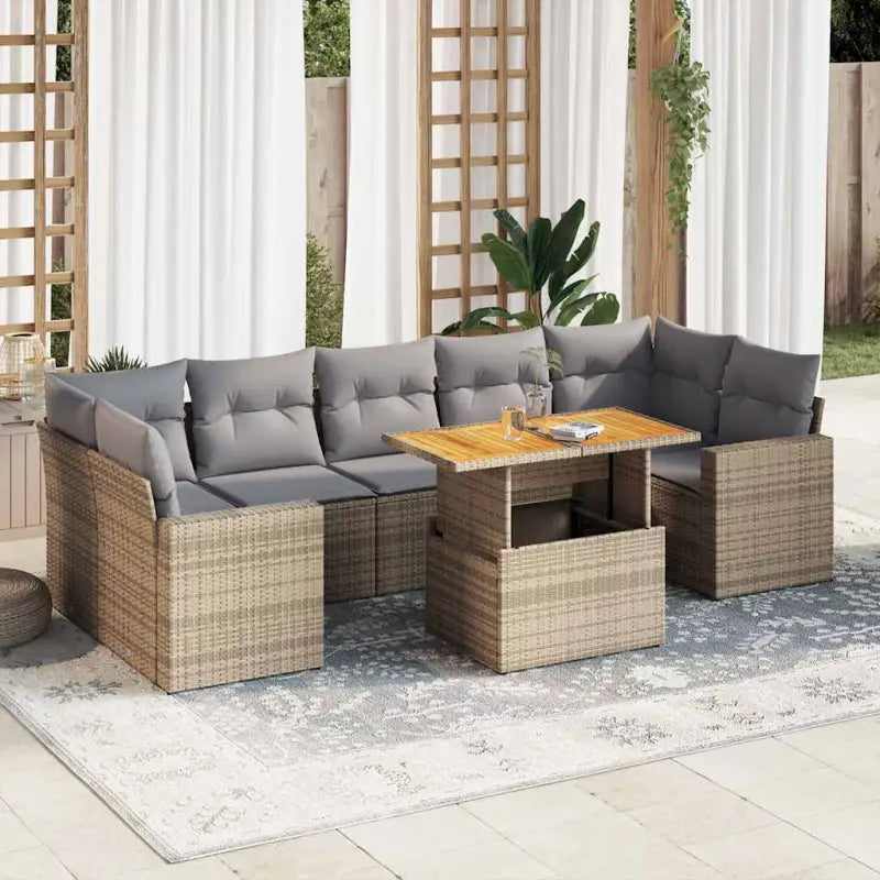 Zwart materiaal loungeset met gepoedercoat staal voor buiten comfortabel genieten - Beige en grijs / met opbergruimte