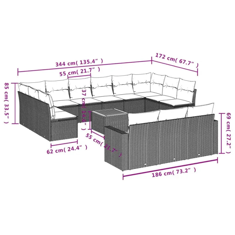 Zwart materiaal loungeset met gepoedercoat staal voor buitencomfort - Tuinsets