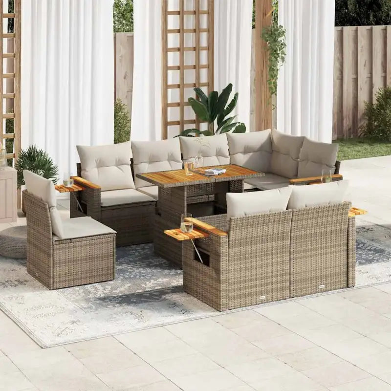 Zwart materiaal loungeset met gepoedercoat staal voor buitencomfort - beige en crèmekleurig / met opbergruimte
