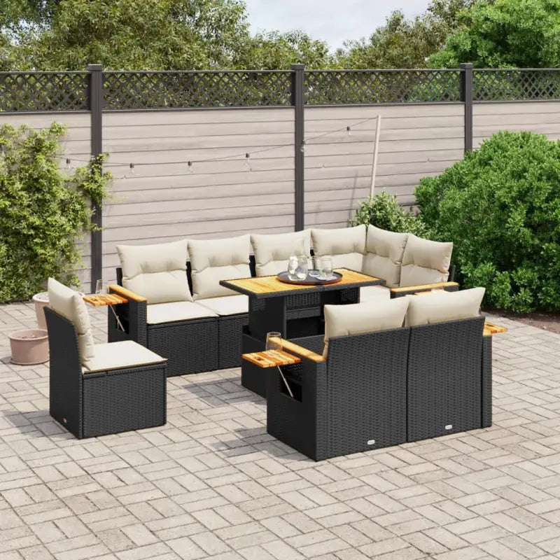 Zwart materiaal loungeset met gepoedercoat staal voor buitencomfort - Zwart en crème / zonder opbergruimte - Tuinsets