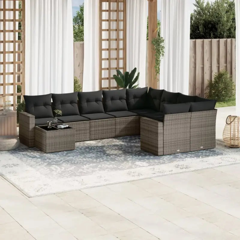 Zwart materiaal loungeset met gepoedercoat staal voor buitenplezier - Grijs - Tuinsets