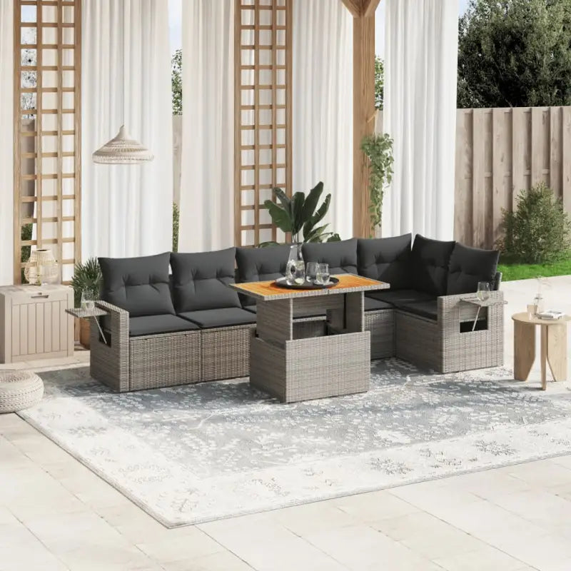 Zwart materiaal loungeset met gepoedercoat staal voor buitenplezier - grijs en donkergrijs / 3x midden + 3x hoek