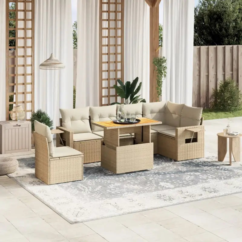 Zwart materiaal loungeset met gepoedercoat staal voor buitenplezier - beige en crèmekleurig / Tafel + 3x midden + 3x
