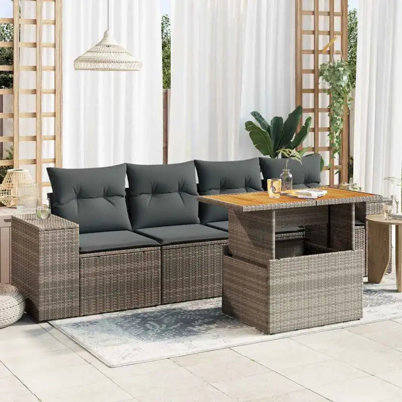 Zwart materiaal loungeset met gepoedercoat staal voor buitenplezier - Grijs / met opbergruimte - Tuinsets