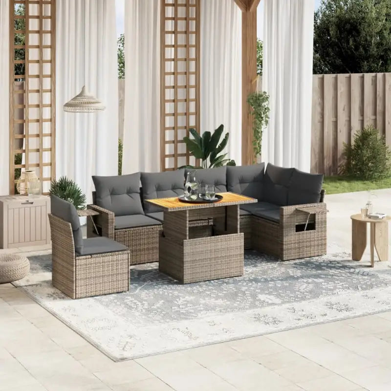 Zwart materiaal loungeset met gepoedercoat staal voor buitenplezier - grijs en donkergrijs / Tafel + 3x midden + 3x