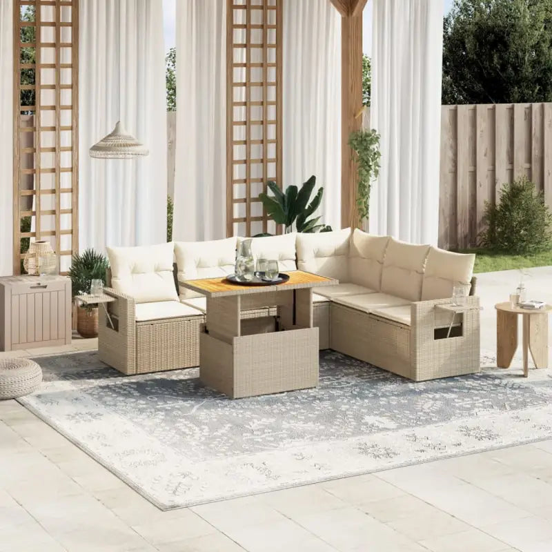 Zwart materiaal loungeset met gepoedercoat staal voor buitenplezier - beige en crèmekleurig / 3x hoek + 3x midden